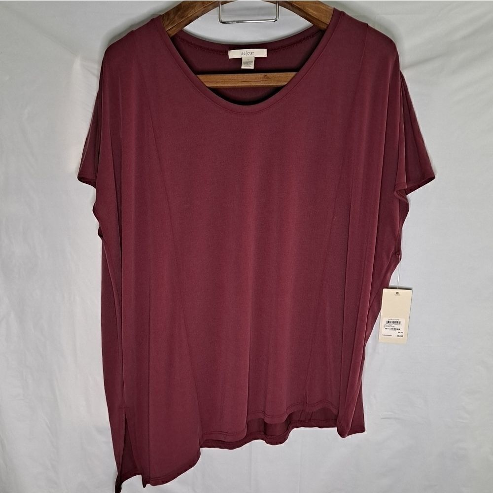 Sejour Short Sleeve Tunic Burgundy 1X